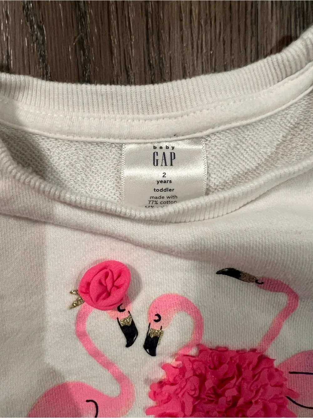 GAP White Tee Dress with Pink Flamingo Appliqué